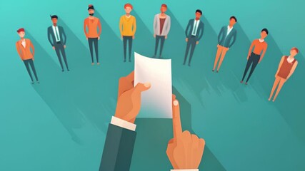 Hand selecting diverse professionals in a lineup for a job position. Recruitment and competition