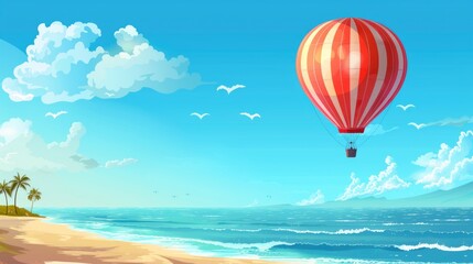 Fototapeta premium Colorful hot air balloons flying over the sea