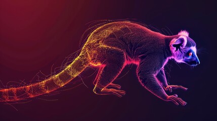 Fototapeta premium A bright color glow of the Lemur silhouette isolated in a dark background