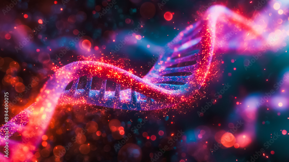 Poster abstract background with a prominent dna structure, emphasizing genetic science and advancements in 