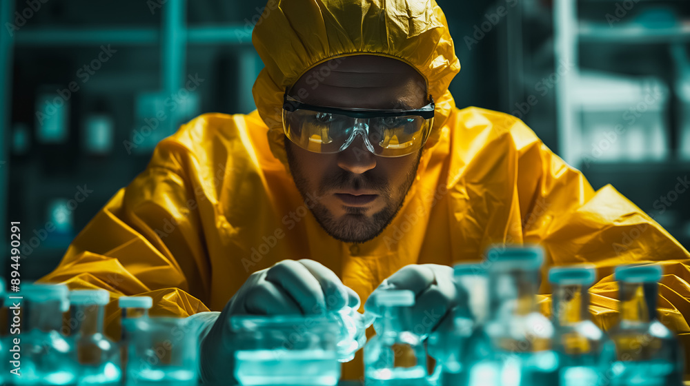 Poster technician in a lab extracting dna samples for forensic purposes, highlighting the role of biotechno
