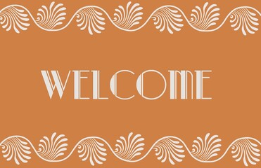 Art deco frame. Gatsby Style design a template with Welcome for invitations, Pink gold text, leaflets and greeting cards. The style of the 1920s - 1930s. Vector illustration. Vintage linear border.