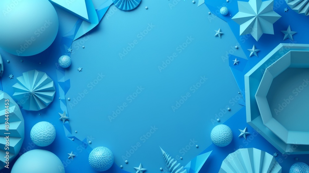 Aufkleber minimalist blue gradient background with 3d paper craft elements and empty space for designs