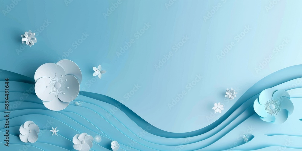 Poster serene blue 3d gradient background with elegant paper craft elements for versatile design