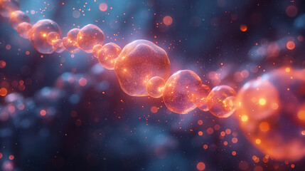 Molecular structures depicted artistically in a dynamic, fluid setting, illustrating biotechnology, molecular chemistry, and scientific research concepts.