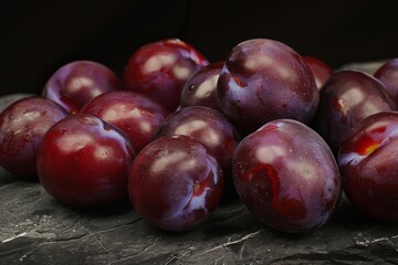 Obraz premium Ambarella(s) (jew plums) being sold on a market stall, close-up.. Beautiful simple AI generated image in 4K, unique.