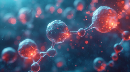 Artistic representation of molecules in a fluid environment, evoking themes of biotechnology, molecular chemistry, and scientific research.