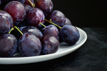 Fototapeta premium Fresh ripe damson plums rotating close-up top view.. Beautiful simple AI generated image in 4K, unique.