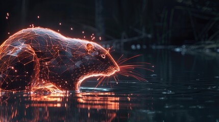 A bright color glow of the Beaver silhouette isolated in a dark background
