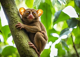 Tarsier monkey (Tarsius syrichta) in its natural jungle habitat.