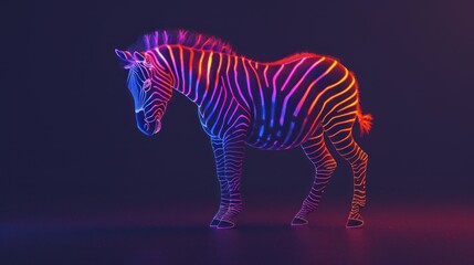 Naklejka premium A bright color glow of the Zebra silhouette isolated in a dark background