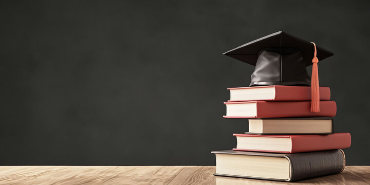 graduation hat on pile of books course or scholarship concept