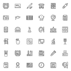 School stationery line icons set