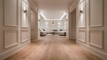 High resolution 3d interior illustration for wall art work and painting display on the wall, empty wall painting templates.