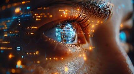 Exploring the Future of Technology: A Close-Up of a Person's Eye Reflecting Data and Digital Insights