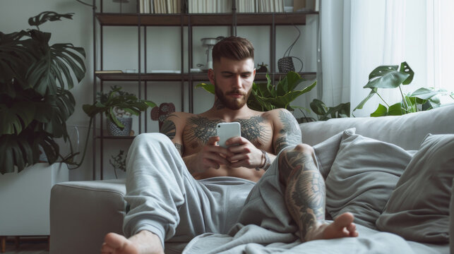 Comfort and Class: Buff Guy Enjoys Stylish Space