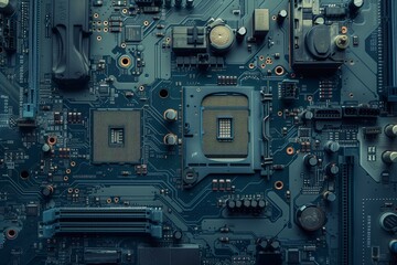 Fototapeta premium microchips and motherboard