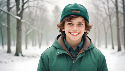 A Portrait of a Smiling Boy with Brown Curls