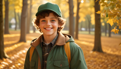 A Portrait of a Smiling Boy with Brown Curls