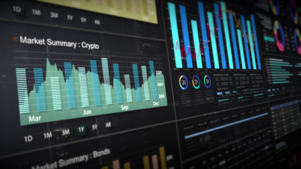 Dynamic data visuals for business info graphics, animated charts, and data-driven insights for a business meeting mock-up. Explore the world of trading, stock exchanges, and crypto