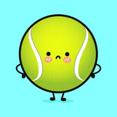Angry Tennis ball character. Vector hand drawn cartoon kawaii character illustration icon. Isolated on blue background. Sad Tennis ball character concept