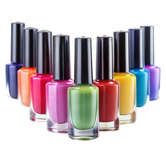 Assorted nail polish bottles in various colors, promoting beauty and cosmetics