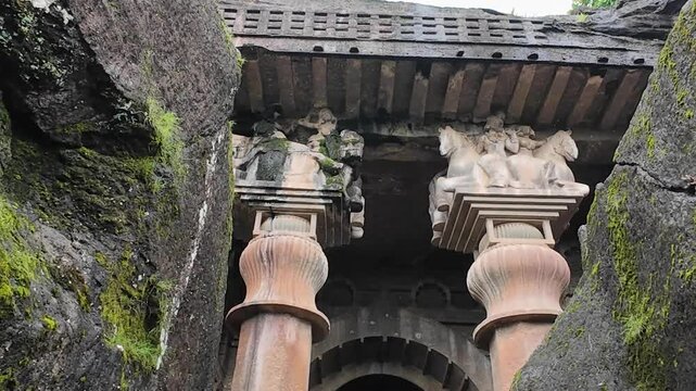 Entrance to the Chaitya Hall,  Bedse Cave, Maval taluka, Pune, Maharashtra