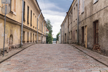vintage cityscape, old street with ancient buildings