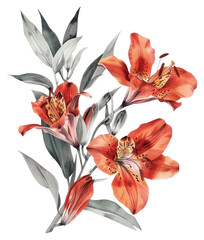 PNG Vibrant lilies botanical watercolor illustration