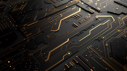 Abstract Black and Gold Circuit Board Pattern.
