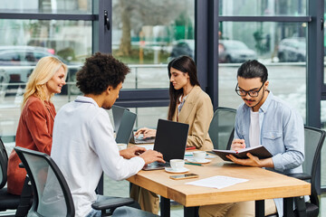 Fototapeta premium Job seekers participating in a structured interview at an office table.