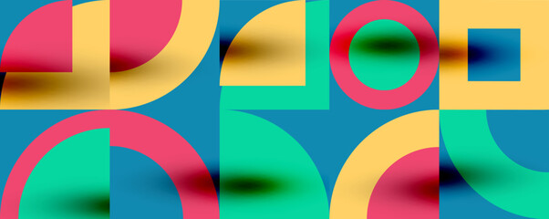 Obraz premium Neo memphis geometric pattern with circles, squares. Pop art abstract background for covers, banners, flyers and posters and other templates