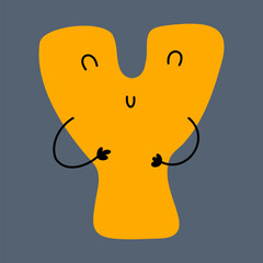 Whimsical funny alphabet in doodle style, colorful uppercase letter Y with cute faces and hands. ABC funky bubble design. Vector illustration.