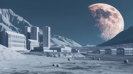 Fototapeta premium Visionary space colony with innovative infrastructure, Extraterrestrial urban development