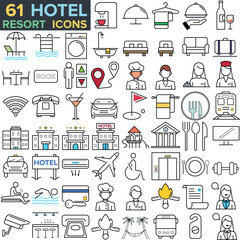 Hotel and Resort Icons, Travel and Tourism set of web icons in line style. Travel and vacation icons for web and mobile app. tickets, tour, relax, hotel, recreational rest, service