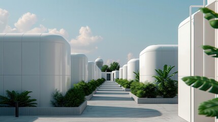 Fototapeta premium Environmentally Eco-friendly design for wastewater treatment, Futuristic waste-to-energy facility with advanced infrastructure