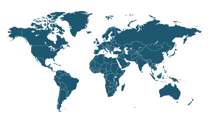 Obraz premium World map. Blue modern vector map. Silhouette map