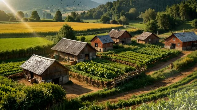 animation of houses and vegetable plants in the village
