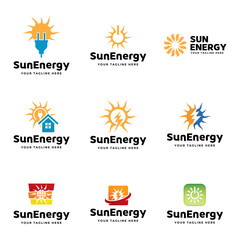 Fototapeta premium Set of Solar Energy logo designs vector, Sun power logo