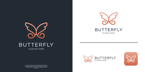 Naklejka premium Minimalist elegant butterfly logo design template. Simple doodle line art style logo vector illustration.