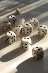 Random Arrangement of Traditional Six-Sided Dice Symbolizing Chance and Anticipation