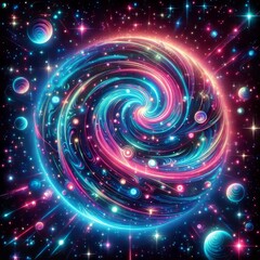  Neon galaxy holographic illustration  A cosmic and futuristic h