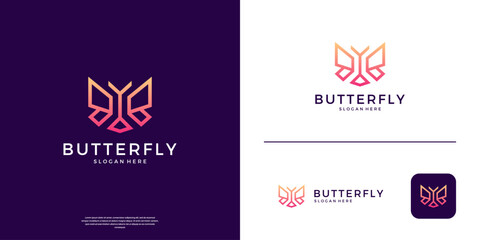 Simple butterfly logo design template. Abstract insect logo with geometric line art concept.