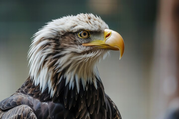 Obraz premium Portrait of American bald eagle looking to the side, close up.