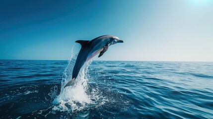 Fototapeta premium Playful Dolphin Leaping Out of the Ocean on a Sunny Day