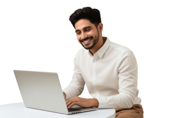 PNG  Smiling man using laptop