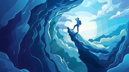 Business people vision climbing ladder through hole on wall red solution opportunities creative concept. illustration vector. 