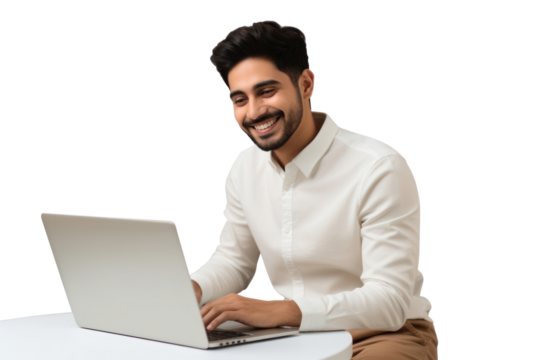 PNG  Smiling man using laptop
