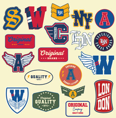 varsity , school fashion applique graphic set