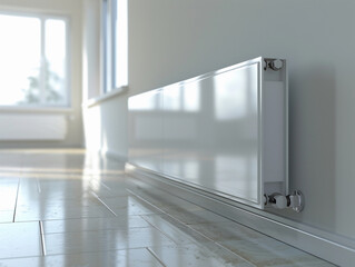 Fototapeta premium Modern White Panel Radiator Installed in a Room With a Window
